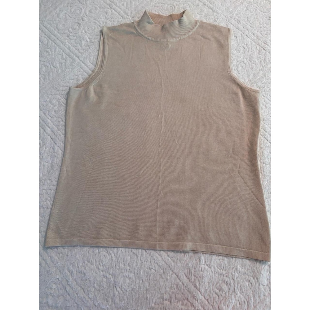 JOSEPHINE CHAUS Womens Size M Beige Silk Nylon Blend Sleeveless Mock Neck Top